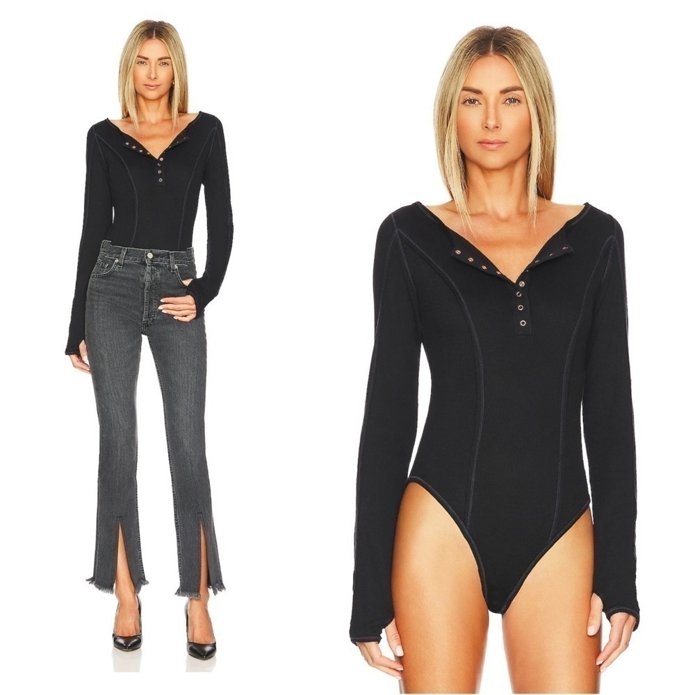 Free PEOPLE Black Sloane Button Front Bodysuit size Medium